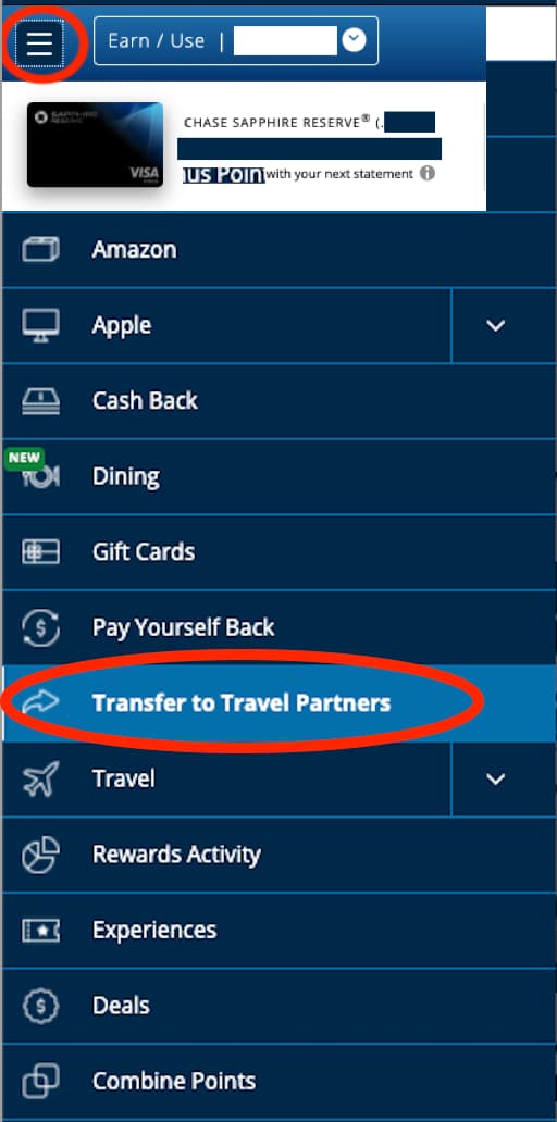 Open the menu and click Transfer to Travel Partners